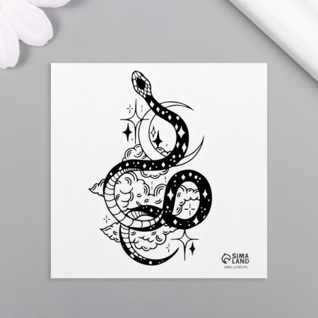 Tattoo on the body Black "Esoteric. Snake and stars" 6x6 cm