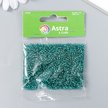 Beads "Astra" 11/0, 20 g (51a turquoise transparent with a silver center)-2