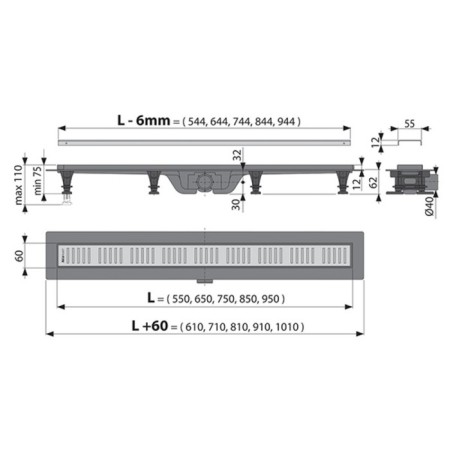 Alcadrain EKO AG100401950 drainage groove, with thresholds for perforated lattice, 950 mm 1026-1