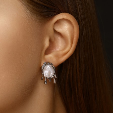 Earrings with pearls "exclus" melting, velvet, color silver-3