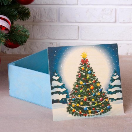 New Year. Gift box "New Year, with a Christmas tree", blue, 20 × 20 × 10 cm-1
