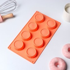 Baking uniform “Conddy”, silicone, 8 cells, 28 × 16 × 2.1 cm (D = 5.4 cm), Orange color