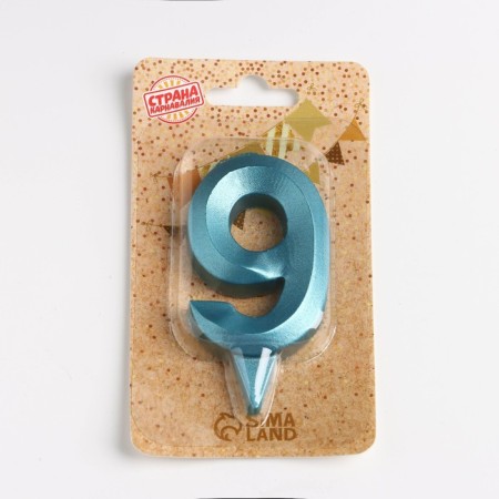 Candle in the Cake "Fine", number "9", blue metallic, 6.5 cm-3