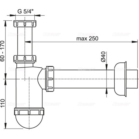 Siphon for the sink Alcaplast a43, dn = 40 mm, with a fifth nut 5/4 ", white-1