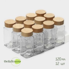 A set of glass jars for spices with a wooden lid Bellatenero “Eco”, 120 ml, 4 × 11 cm, 12 pcs