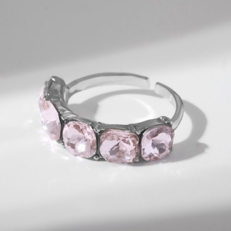 Ring "Jewelry" soft squares, pink color in silver, dimensionless-2
