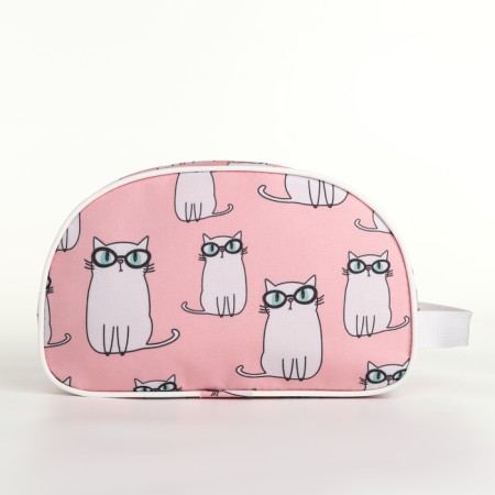 Road cosmetic bag on a zipper, with a handle, pink color-1