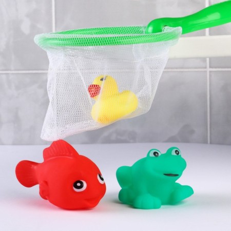 Набор игрушек для ванны "На пруду" + сачок + 3 пвх игрушки, Крошка Я-2