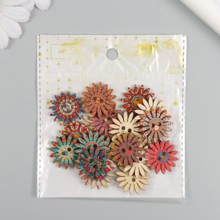 Buttons wood for creativity 2 punctures "chamomile" set 20 pcs 2.5x2.5 cm-3
