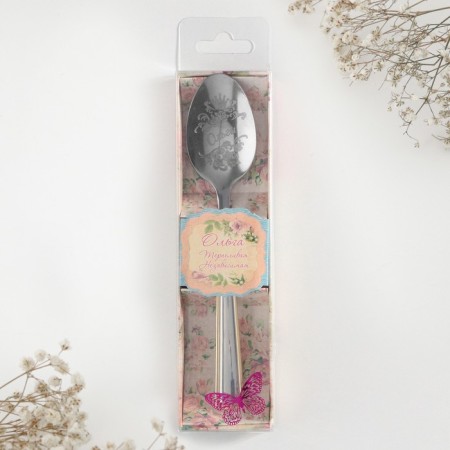 A teaspoon spoon with an engraving “Olga”, in a gift box, 3 x 15 cm.-4