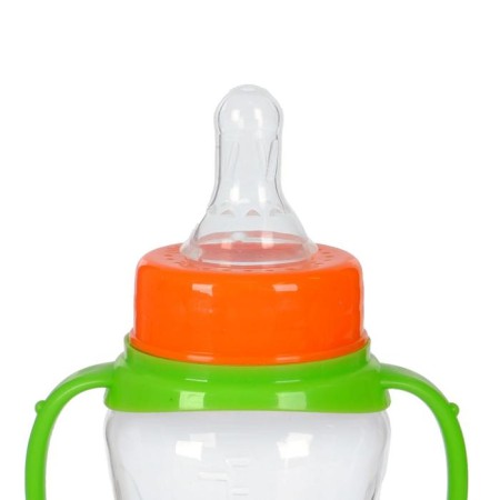 A bottle for feeding, a classic throat, with handles, 250 ml., From 3 months., Green color-3