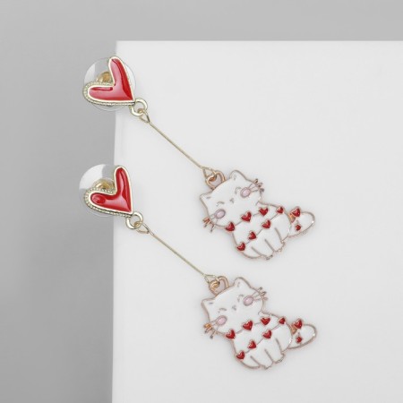 Emall earrings "cats" Love, hearts, white-red color in gold-1
