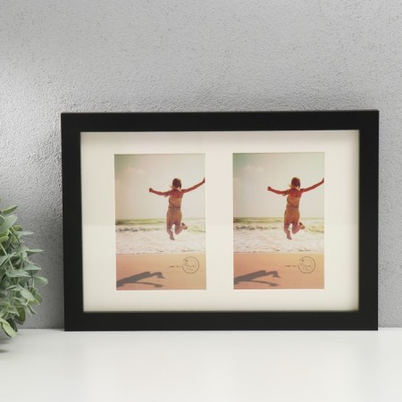 Photo frame wood, glass in 2 photos 10x15 cm "Passpartu" black 2x23x33 cm