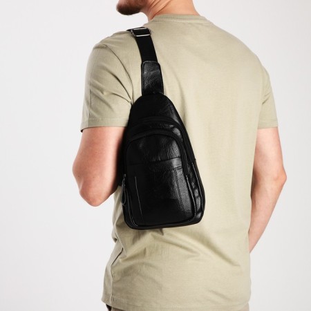 Male sling bag, artificial leather, black color