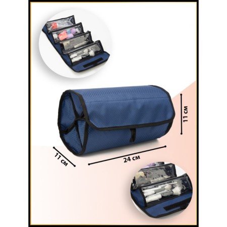 Cosmetic bag, 4 parts on zippers, blue color-4