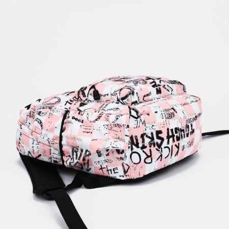 A backpack with a zipper, 3 outer pockets, pink/white color-4
