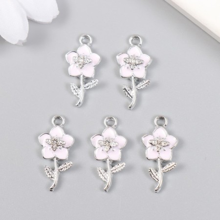 Decor for creativity metal, enamel, rhinestones "plumeri" silver 1x2.2 cm-2