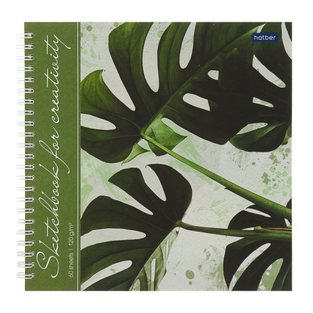 Notebook-braid paper 210 x 210 mm, 60 sheets on the crest "Tropical Leaves", solid cover, block 120 g/m², with step-by-step sketches