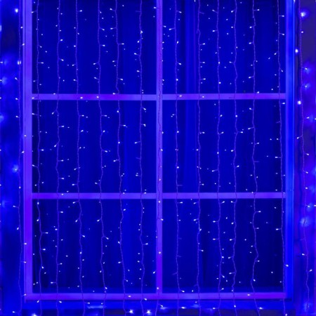 Garland "Curtain" 2 × 6 m, IP44, UMS, white thread, 1440 LED, Blue glow, 220 V