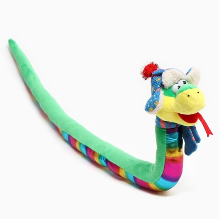 Soft toy "Snake", with a multi -flowered tummy, in the New Year's cap, 95 cm-4