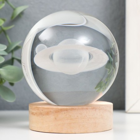 Souvenir glass backlight "Solar system" d = 8 cm stand wood, usb 8x8x9.5 cm-3