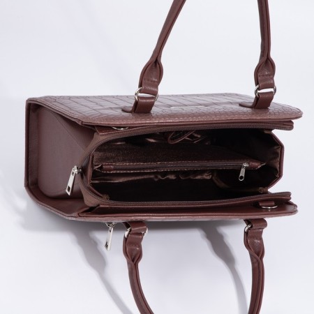 Women's bag El Masta with a zipper, outer pocket, long belt, coffee color-6