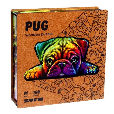 Wooden puzzle with a two -layer cover "Pug" m-4