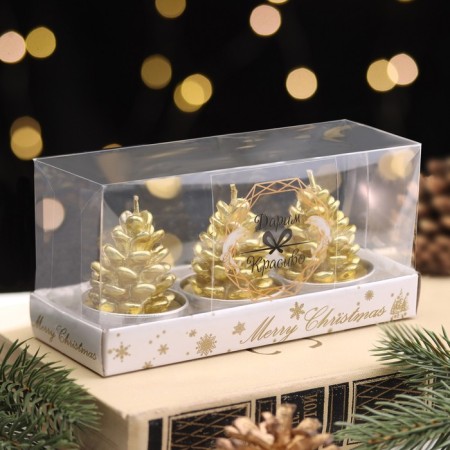 Set of candles New Year's "Golden bump", 4 × 6 cm, 3 pcs-1