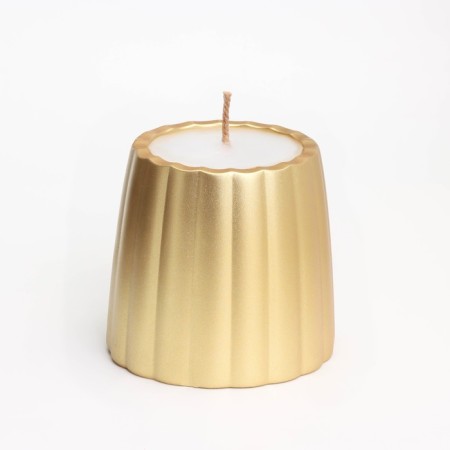 A candle in a candlestick of gypsum with smooth faces, 9.5x9cm, gold-1