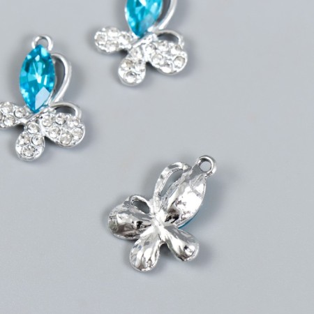 Decor for creativity metal, rhinestones "Butterfly with sapphire" silver 1.6x2.2 cm-1