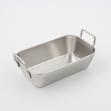 A baking sheet for feeding stainless steel, 16.5 × 10 × 4.5 cm, with handles