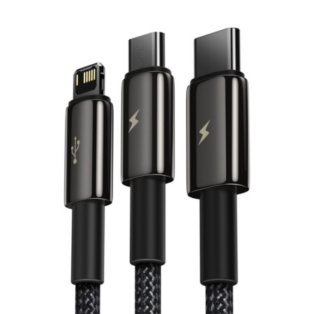 Cable 3B1 Baseus, Tungsten Gold One-For-Three, Microusb+Type-C+Lightning, 3.5a, 1.5 m, Black-4