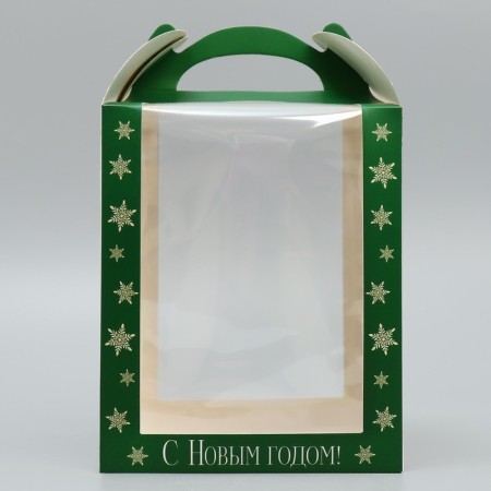 A folding box for a small cake "Happy New Year", balls, 15 x 15 x 18 cm, New Year-2