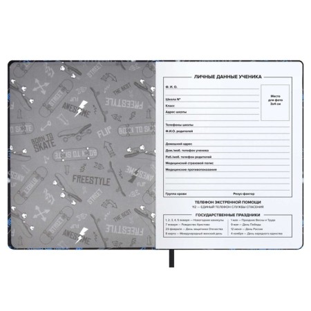 School diary for grades 1-11 "Sneakers", hard cover with artificial leather foam, curly, silk-screenshop, 48 sheets, OFSET OFSET 80g/m2, universal cheat sheet-2