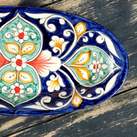 The herdgehog of Rishtan ceramics "Flowers", 24 cm, blue, mix-8