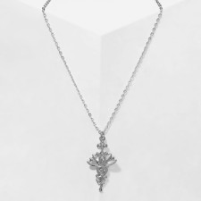 Lotus pendant with patterns, silver color, 46 cm