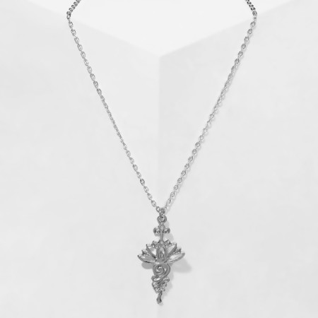 Lotus pendant with patterns, silver color, 46 cm