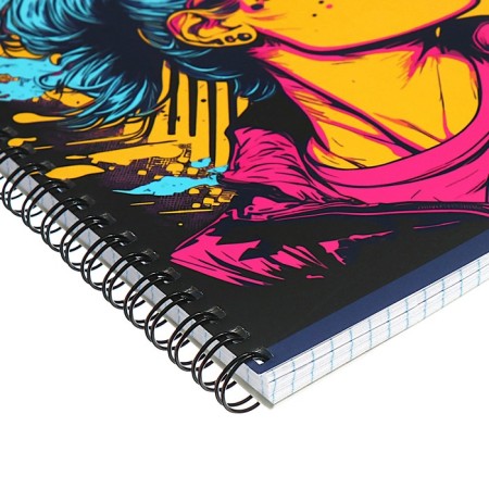 A notebook of 80 sheets in a cage for a crest "Graphic posters", covered cartoon, matte lamination, selective varnish, mix-2