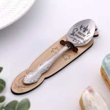 A spoon is registered, tea, with an engraving 