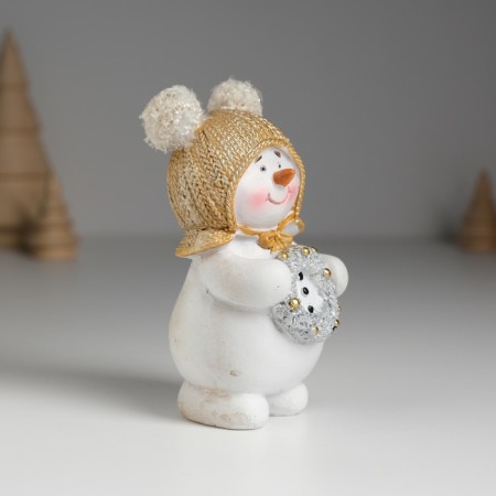 Polystone souvenir "Snowman in a hat with pompom, with New Year's wreath" 5.5x4x10 cm-2