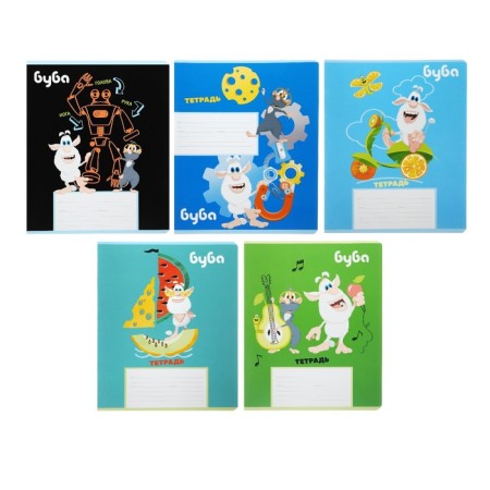 Notebook 12 sheet braids "Buba", cover coated cardboard, rounded corners, unit 65 g/m2, 5v mix