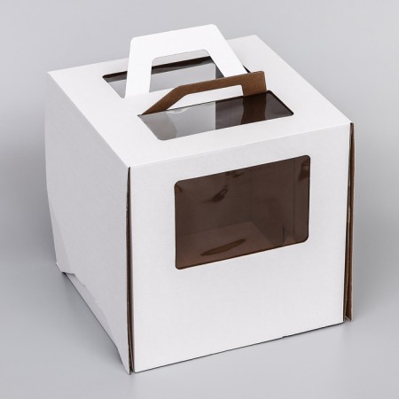 Box for cake 2 windows, with handles, white, 28 x 28 x 28 cm-1