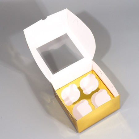 Capley box, confectionery packaging with a window, 4 cells "golden", 16 x 16 x 10 cm-2