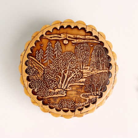 The box "Landscape with the Church", large, 100 x 40 mm, birch bark-2