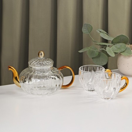 Tea -glass set "Diana in gold", 3 items: kettle 550 m, 2 circles 150 ml