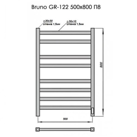 Electric towel Grois Bruno, 500x800 mm, 8 crossbars, lower, black-5