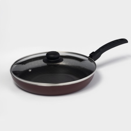 ALFA pan, D = 28 cm, removable handle, glass cover, anti -stick coating, burgundy color