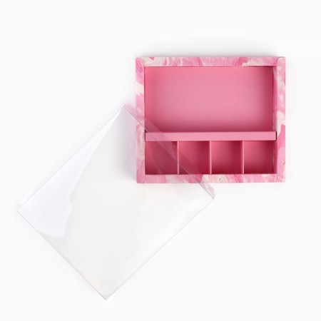 Box for 4 sweets and chocolate with cells "Delicate colors" 18.8 x 15.7 x 3 cm-1