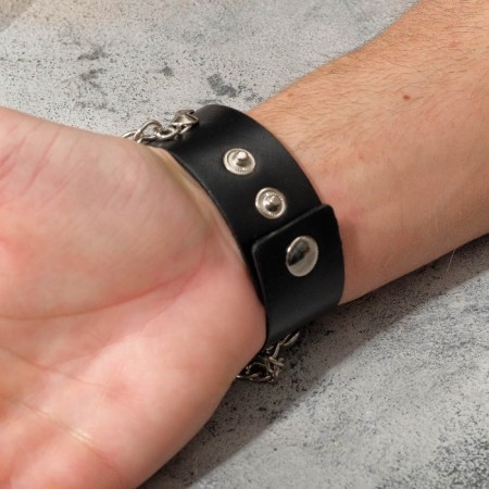 Bracelet Skin "Skull" pirate, black color with silver, 21 cm-2