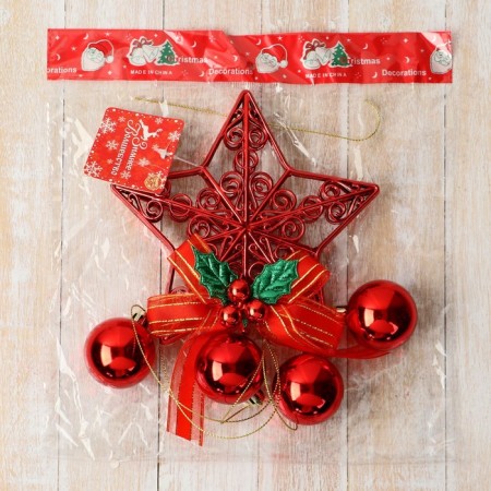 Decoration New Year's "Cozy Fairy Tale" Balls Patterned star, 12x29 cm, red-1